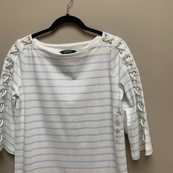Lauren Ralph Lauren Cotton Stripe 3/4 Sleeve - Picture 3 of 6